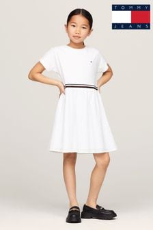 Tommy Hilfiger Girls Global Stripe White Dress (B06578) | €63 - €77