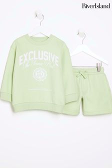 River Island Green Mini Boys Varsity Sweat Short Set (B06594) | $34