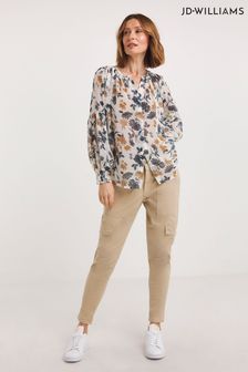 Blusa abotonada color crema con mangas tipo blusón Georgette con estampado de JD Williams (B06603) | 37 €