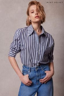 Mint Velvet Grey Grey Cropped Striped Shirt (B06767) | OMR41