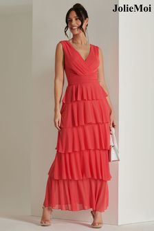 Jolie Moi Red Plain Wrap Bodice Mesh Maxi Dress (B06796) | 4,520 UAH