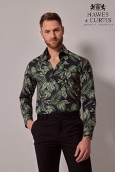 Hawes & Curtis Green Leaf Print Slim High Collar Shirt (B06813) | kr896