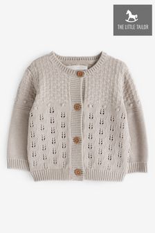 The Little Tailor Grey Cotton Pointelle Knitted Cardigan