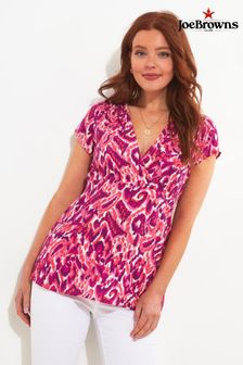 Joe Browns Pink Animal Print Mock Wrap Cap Sleeve Top (B06943) | $99