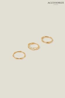Accessorize Gold Plated 14CT Molten Rings 3 Pack (B07011) | ₪ 101