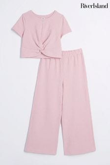 River Island Pink Girls Wrap Top and Palazzo Trousers Set (B07052) | €32