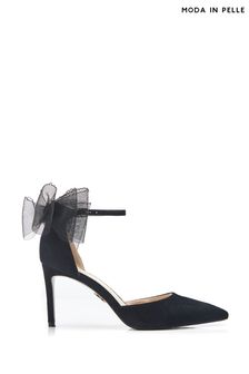 Moda in Pelle Jazlyne Stilletto Pointed Black Shoes With Bow Trim