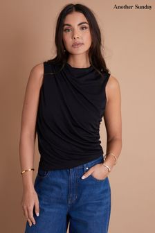 Another Sunday Jersey Cowl Sleeveless Black Top