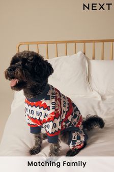 Red/Navy Blue Matching Family Pets Christmas Ho Ho Ho Fairisle Pattern 100% Cotton Pyjamas (B07397) | AED74