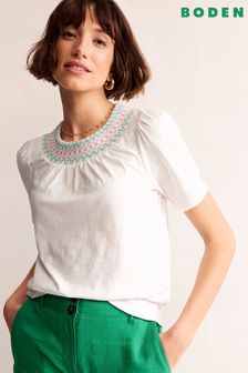 Boden White Smock Neck Puff Sleeve Top (B07485) | €65