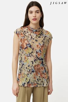 Jigsaw Transparente Crinkle-Bluse mit Blumenmuster, Mehrfarbig (B07491) | 168 €