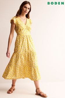 Boden Yellow Petite May Cotton Midi Tea Dress (B07614) | €171
