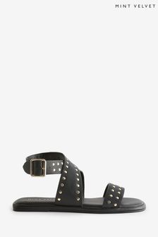 Mint Velvet Black Leather Stud Sandals