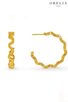 Orelia London Large 18k Gold Plating Textured Wave Hoops (B07735) | ￥5,280