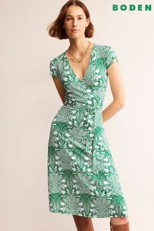 Boden Green Petite Joanna Cap Sleeve Wrap Dress (B07915) | kr1,168