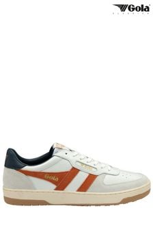 Gola White/Moody Orange/Navy Mens Hawk Leather Lace Up Trainers (B07928) | $146