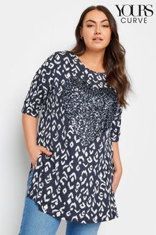 Yours Curve Blue Heart Sequin Embellished Top (B07986) | €27
