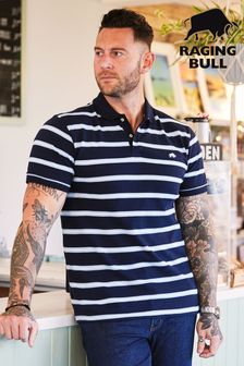 Raging Bull Polo-Shirt mit Birdseye-Muster und drei Streifen, Blau (B10006) | 84 € - 92 €