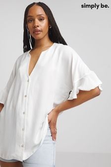 Simply Be White Button Through Ruffle Sleeve Blouse (B10039) | LEI 155
