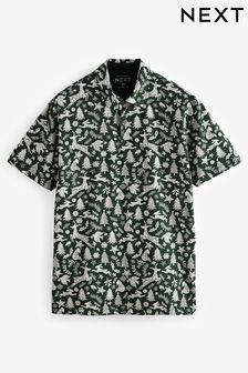 Green/White Christmas Print Polo Shirt (B10559) | $31