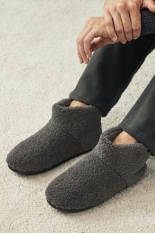 Charcoal Grey Borg Boot Slippers (B10926) | 119 QAR