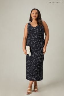 Live Unlimited Curve Spot Print Bias Cut Bustier Black Dress (B10944) | SGD 230