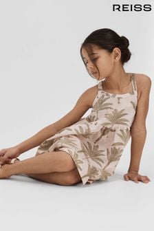 Reiss Neutral Klemee Senior Linen-Cotton Tropical Dress (B10989) | OMR53