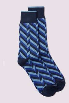 Duchamp Mens Blue Herringbone Socks 2 Pack
