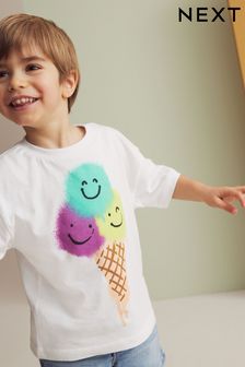 Cream Alb înghețată - Tricou cu mânecă scurtă și personaj (3 luni - 7 ani) (B11146) | 50 LEI - 66 LEI