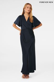 Niebieski - Atłasowa sukienka maxi Forever New Chelsea z rozszerzanymi rękawami (B11197) | 695 zł