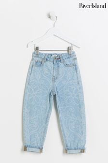 River Island Blue Mini Girls Flower Mom Jeans (B11317) | €34