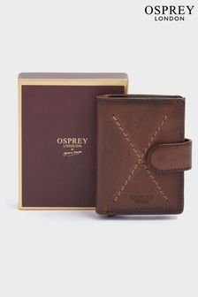 OSPREY LONDON The X Stitch Leather & Metal RFID ID Brown Card Case (B11491) | 351 SAR