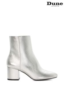 Dune London Silver Ottack Low Block Heel Boots (B11551) | SGD 271