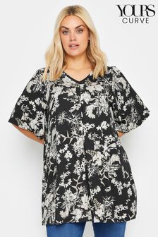 Yours Curve Black Pleated Angel Sleeve Swing Top (B11612) | €31