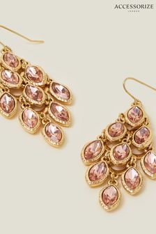 Accessorize Pink Gem Long Drop Earrings (B11793) | HK$144