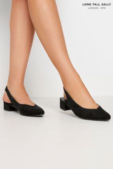 Long Tall Sally Black Slingbacks Point Mid Block Shoes (B11828) | AED216