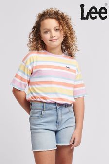 Lee Girls Pink Elasticated Hem Stripe T-Shirt