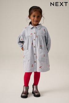 Grey Cherry Shirt Dress And Tights Set (3mths-8yrs) (B11897) | $68 - $87