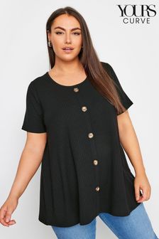 Yours Curve Black Button Front Ribbed Tunics (B11898) | €28