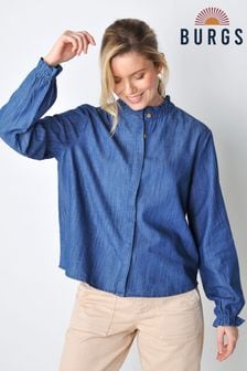 Burgs Womens Blue Pannier Frill Long Sleeve Blouses (B11952) | AED266