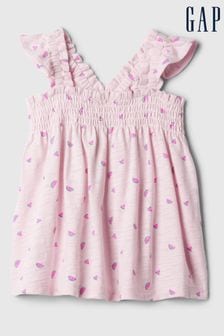 Gap Pink Cotton Smocked Print Flutter Sleeve Vest Top (B12022) | €17