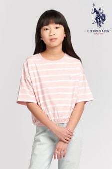 U.S. Polo Assn. Girls Pink Elastic Hem Striped T-Shirt (B12084) | SGD 39 - SGD 46