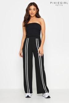 PixieGirl Petite Black Front Stripe Wide Leg Trousers (B12179) | $58