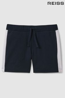 Bleu marine / blanc - Shorts à cordon de serrage en coton texturé chiné Reiss (B12260) | €49