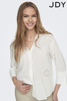 JDY White Broderie Relaxed Summer Shirt (B12432) | AED194