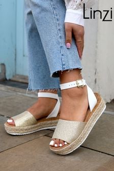 Linzi Gold Natini Glitter Faux Leather Two Part Espadrille Inspired Wedges (B12490) | €44