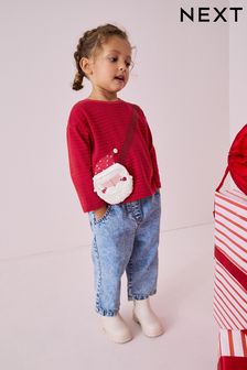 Red Christmas Santa 100% Cotton Long Sleeve Bag T-Shirt (3mths-7yrs) (B12594) | ₪ 42 - ₪ 50