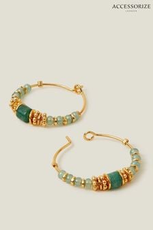 Accessorize Green 14ct Gold Plated Aventurine Hoops (B12638) | $25