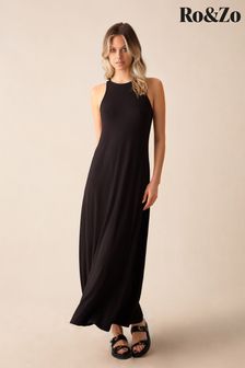 Ro&Zo Jersey Racer Maxi Black Dress (B12747) | €79