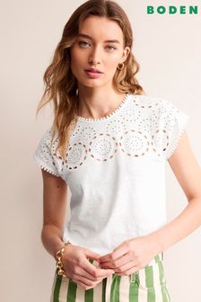 Boden White Sasha Broderie T-Shirt (B12834) | OMR23